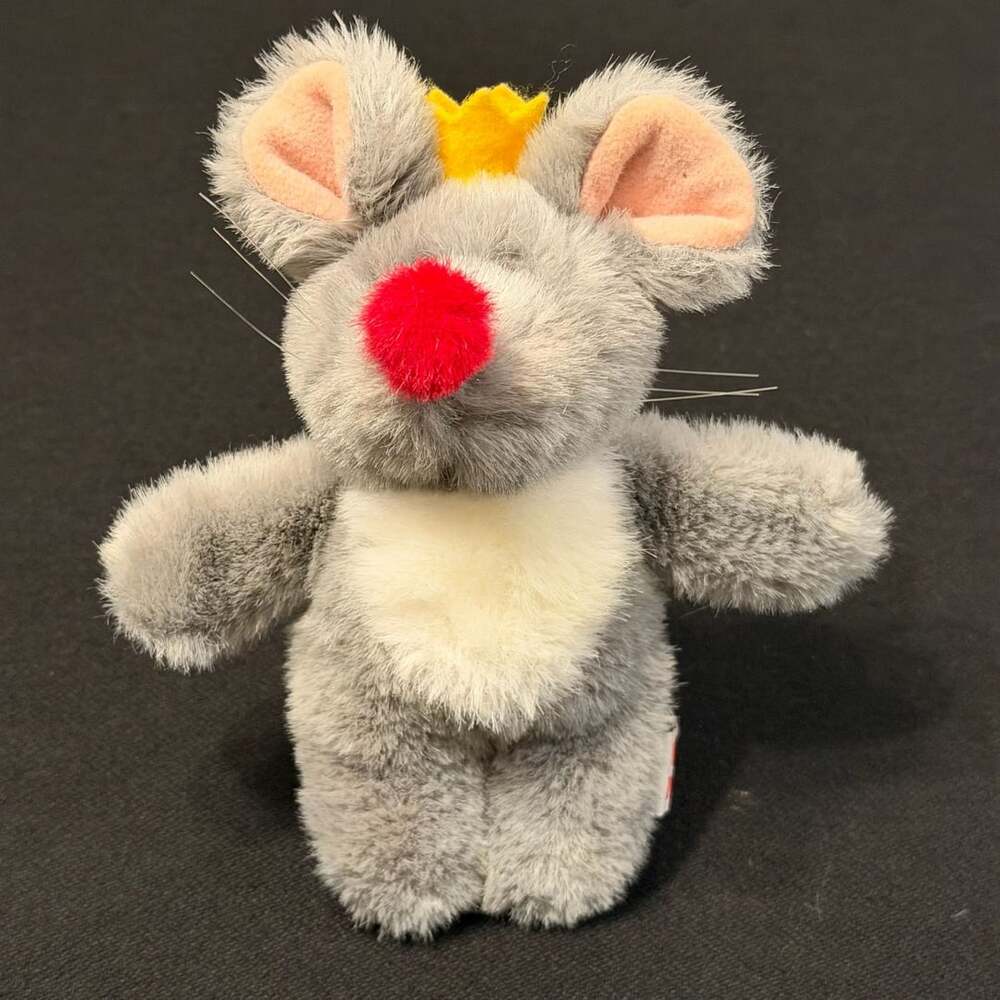 Mary Meyer Vintage 1997 Gray Mouse Plush Toy Crown Red Nose